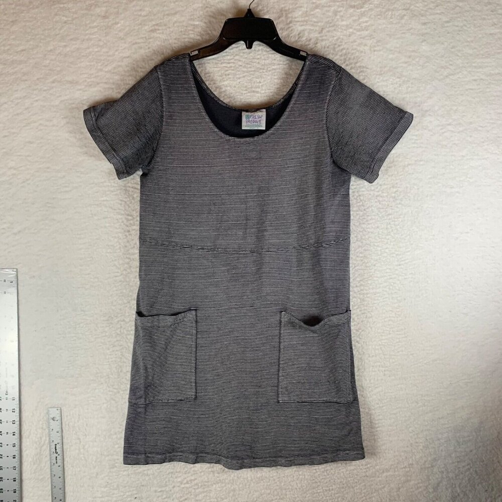 Fresh Produce Women's Short Sleeve Gray Stripe T-Shirt Cotton Dress Size S 9633‎
